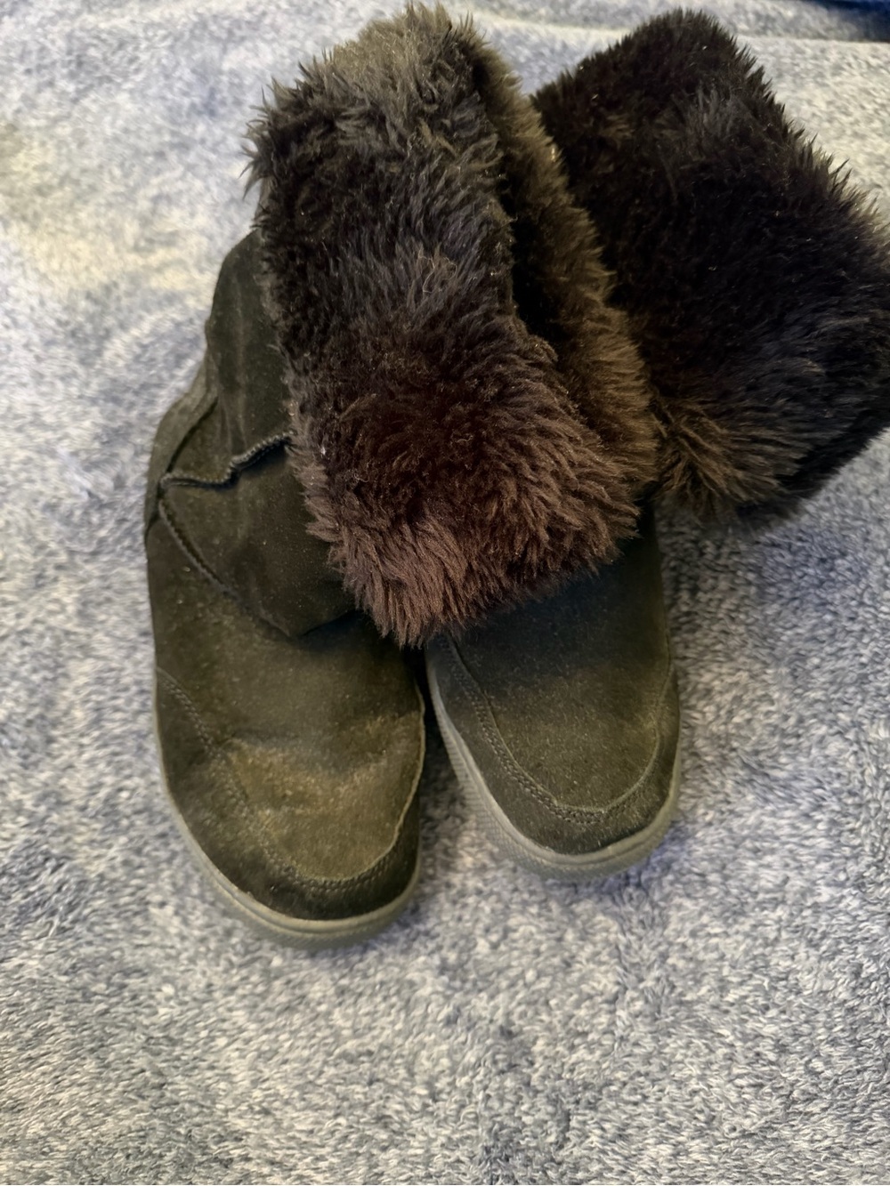 Nine West Black Faux Fur Cuff Suede Ankle Boots